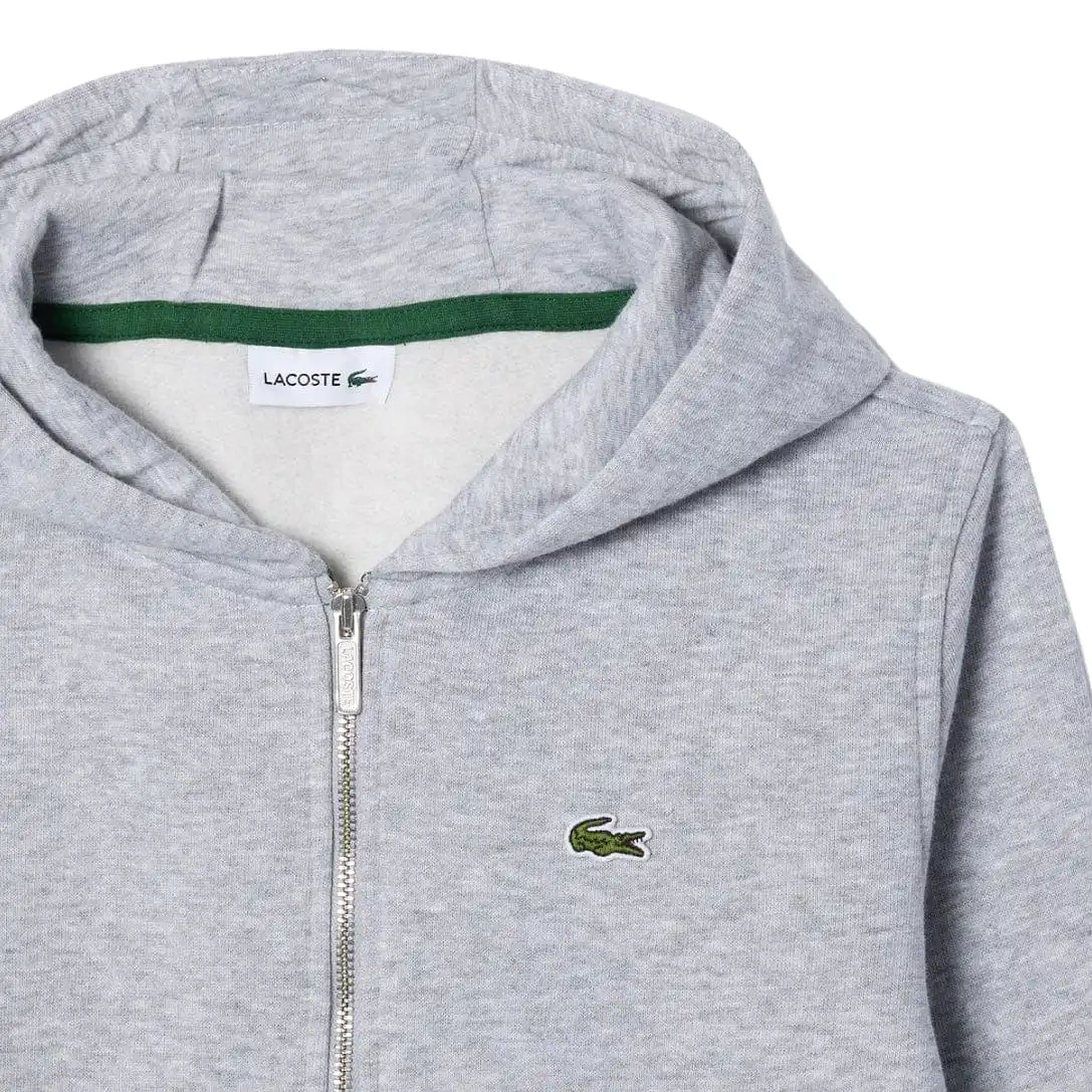 Kids Lacoste Kangaroo Pocket Zip-Up Hoodie (Grey Chine) SJ9723-51