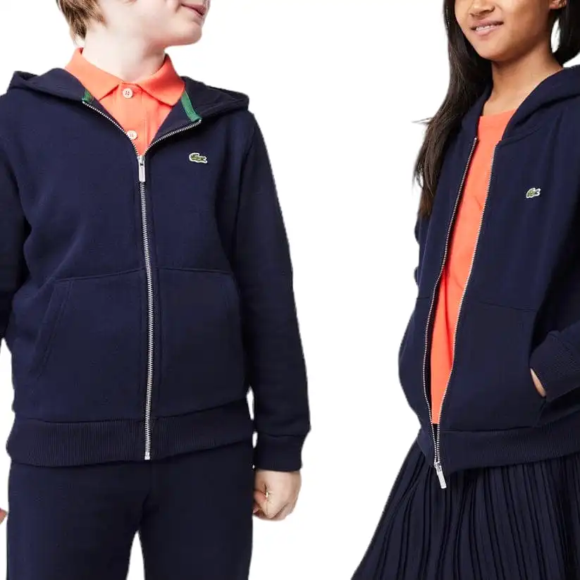 Kids Lacoste Kangaroo Pocket Zip-Up Hoodie (Navy Blue) SJ9723-51