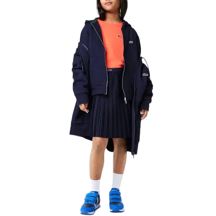 Kids Lacoste Kangaroo Pocket Zip-Up Hoodie (Navy Blue) SJ9723-51