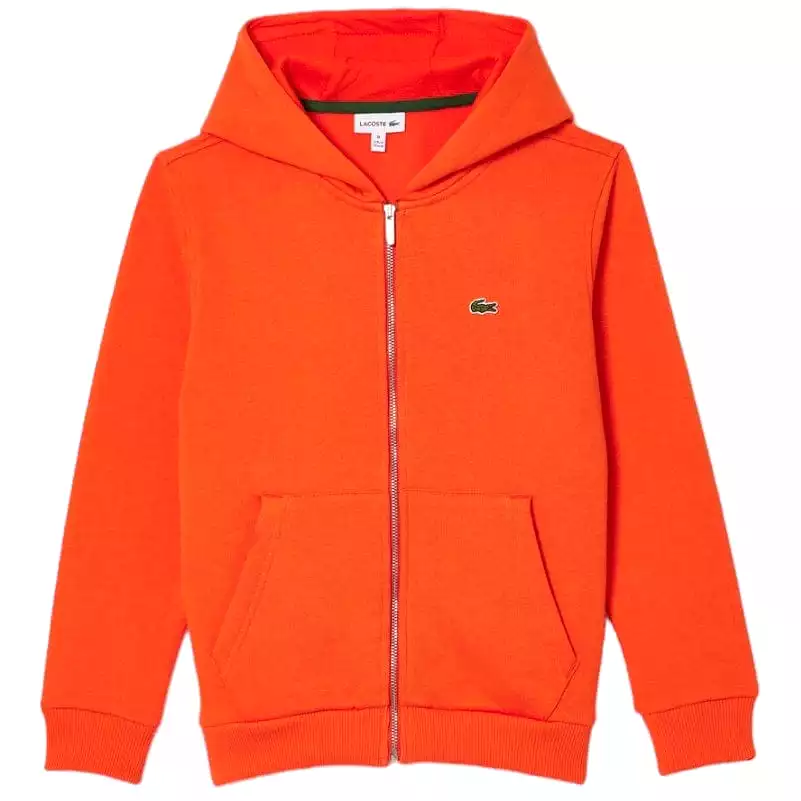 Kids Lacoste Kangaroo Pocket Zip-Up Hoodie (Orange) SJ9723-51