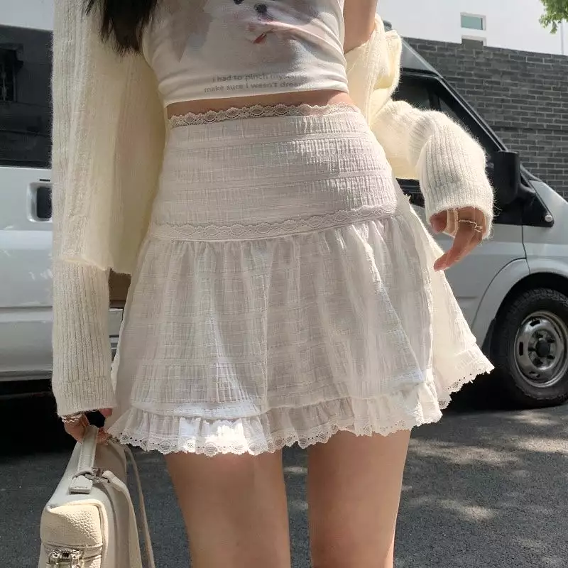 Lace Trim White Skirt