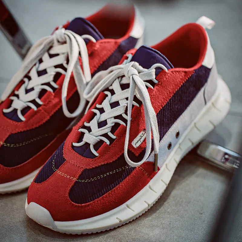 Lace-up Lightweight Panel Sneakers Red 