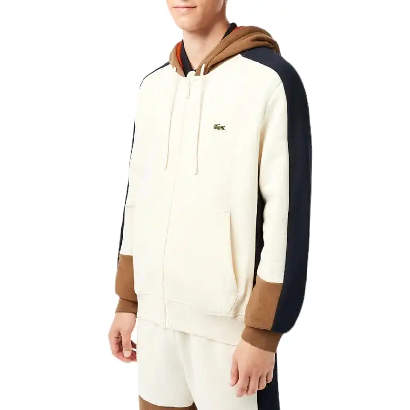 Lacoste Colorblock Hoodie (Off White/Brown/Navy) SH1301-51