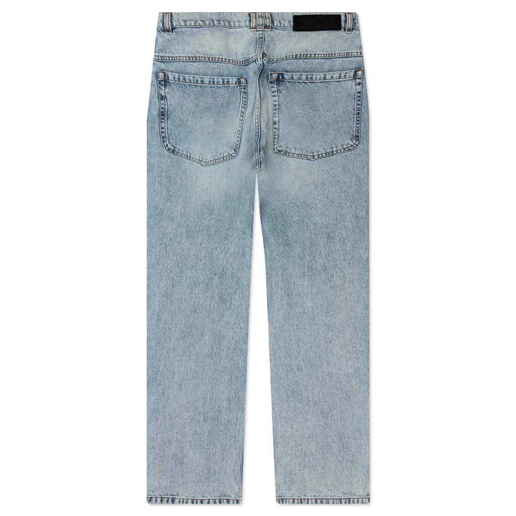 Loose Vintage Wash Denim Pants - Bleu Jean Clair