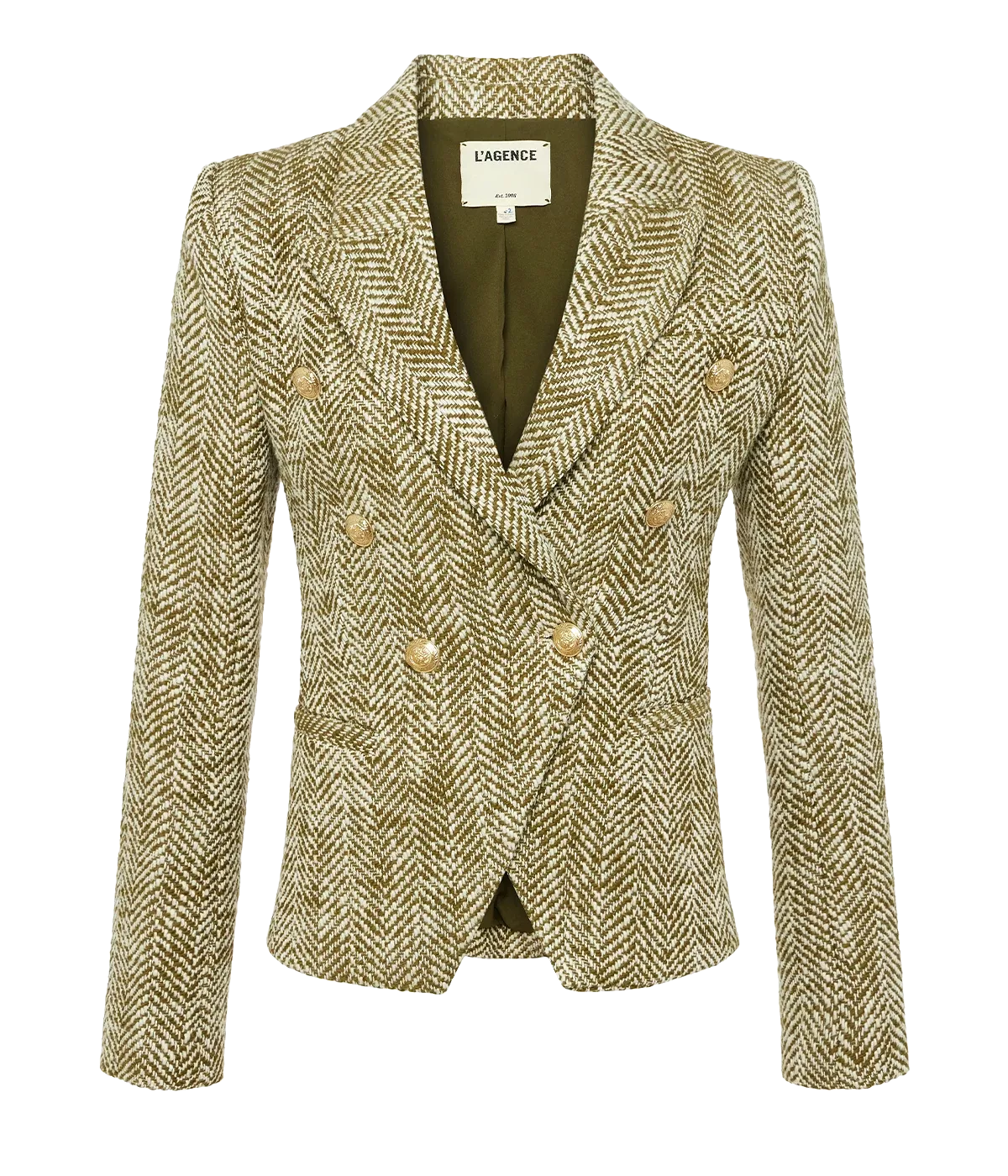 Marie Double Breasted Blazer in Army Ecru Herringbone