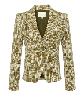 Marie Double Breasted Blazer in Army Ecru Herringbone