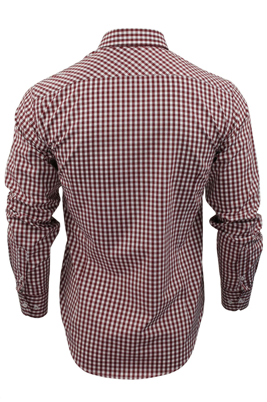 Mens Long Sleeve Gingham Check Shirt Button Down Collar Slim Fit By Xact