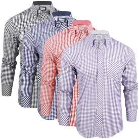 Mens Long Sleeve Gingham Check Shirt Button Down Collar Slim Fit By Xact