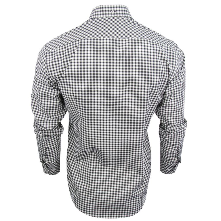 Mens Long Sleeve Gingham Check Shirt Button Down Collar Slim Fit By Xact