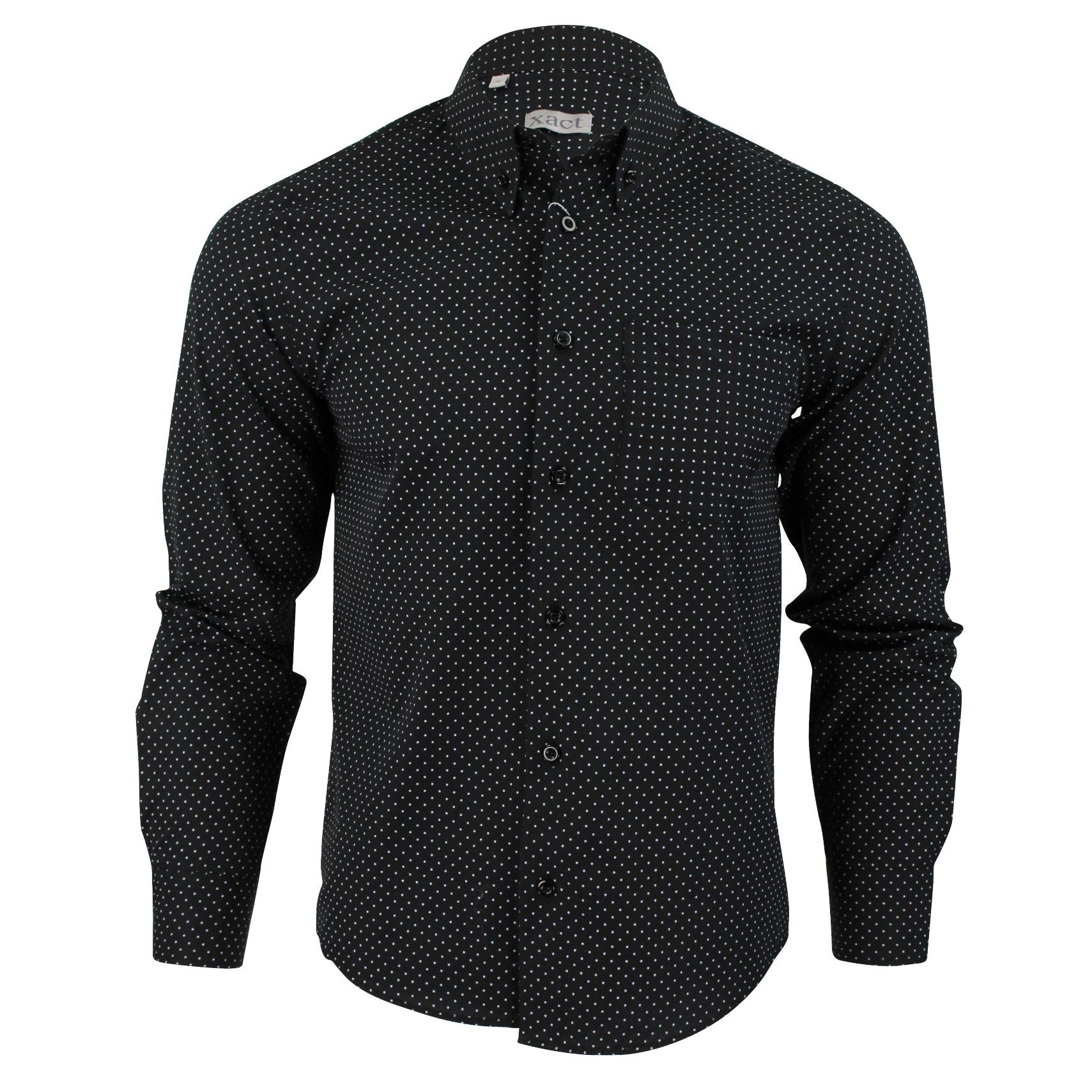 Mens Shirt Polka Dot by Xact - Long Sleeve Button Down Mod / Retro