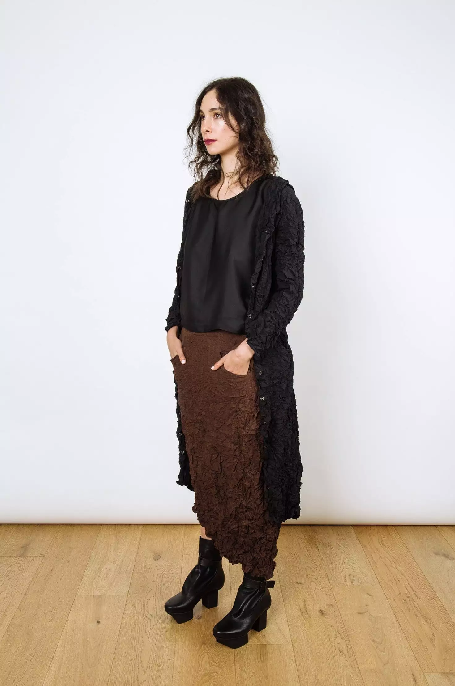 Moth Asymmetrical Long Skirt | Chocolate