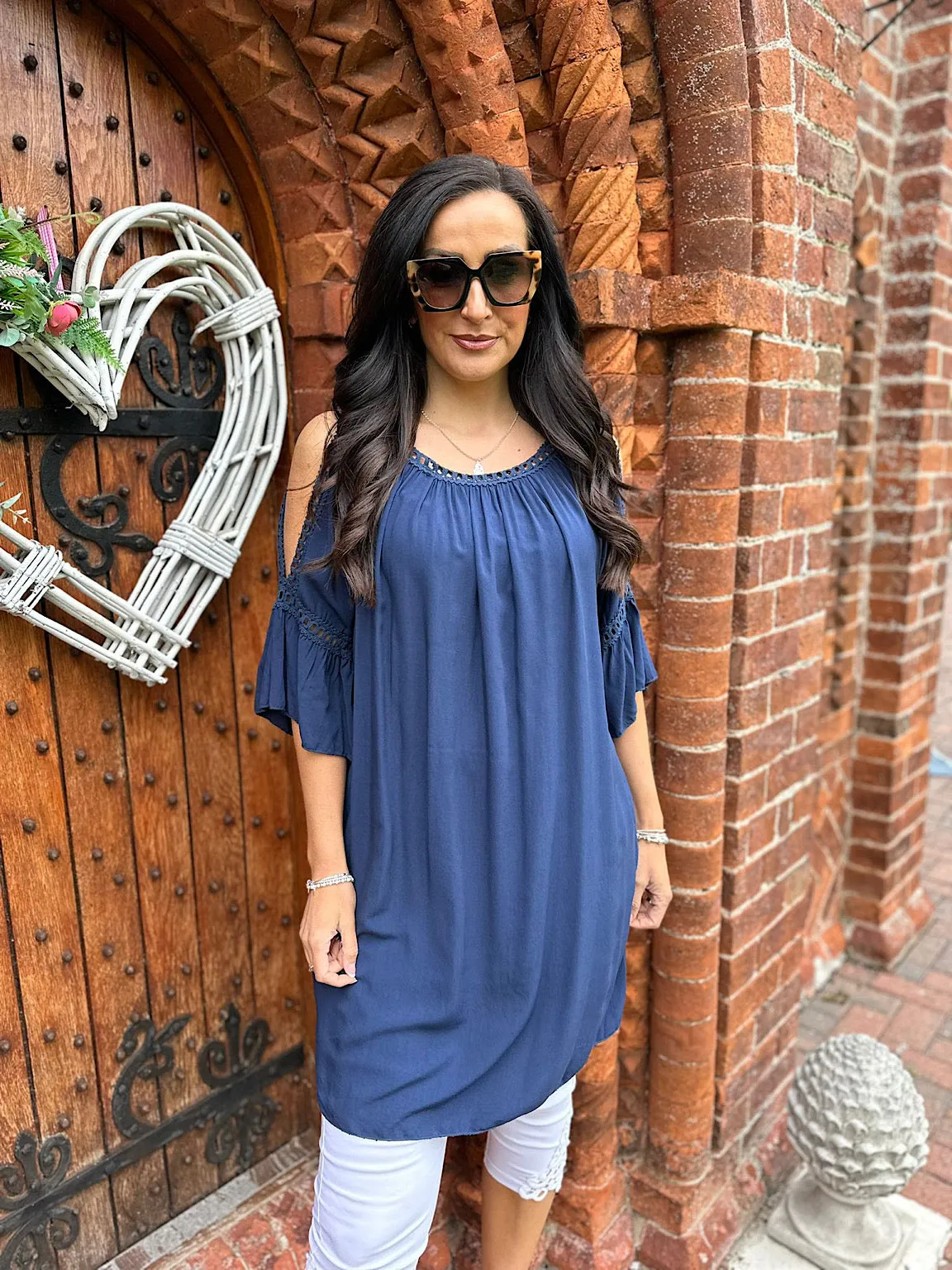 Navy Crochet Cold Shoulder Dress Monica