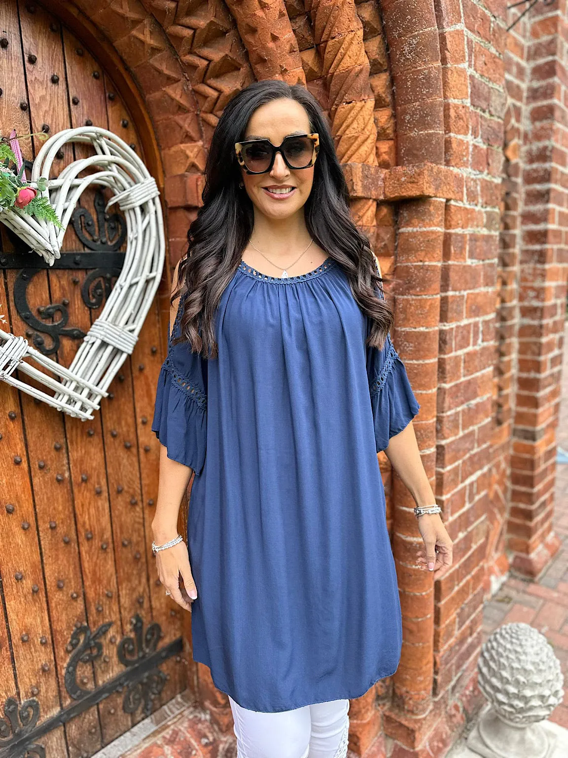 Navy Crochet Cold Shoulder Dress Monica