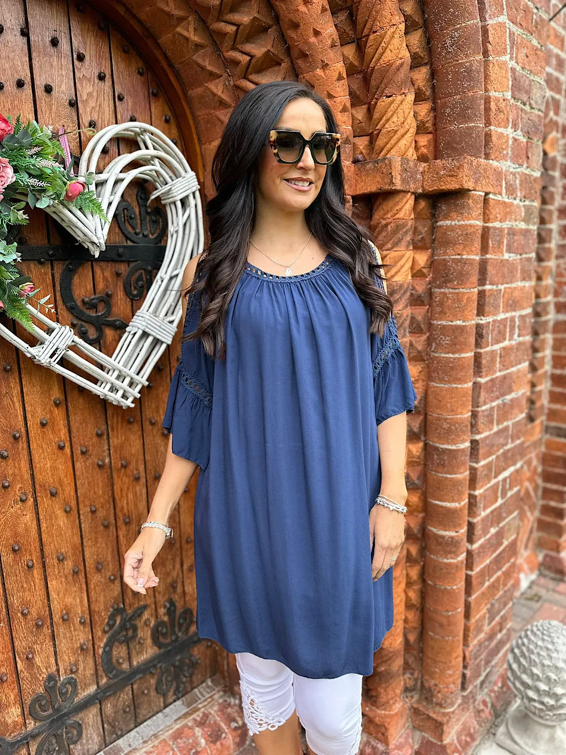 Navy Crochet Cold Shoulder Dress Monica