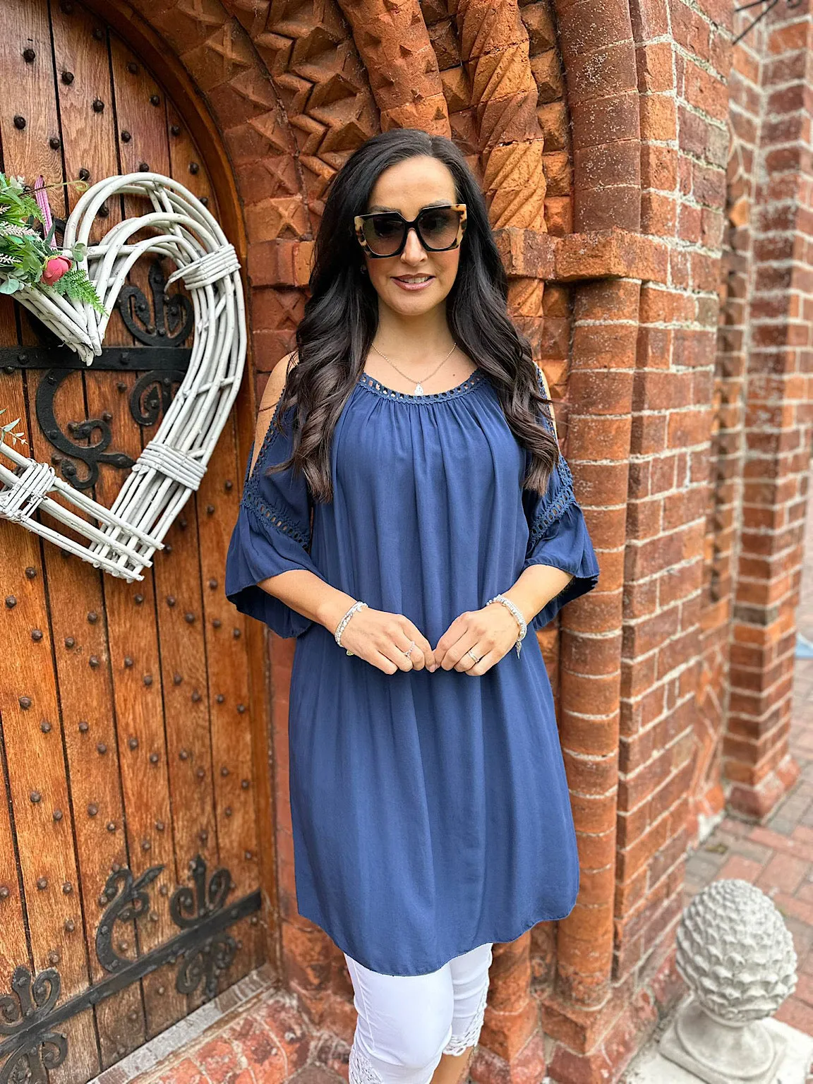 Navy Crochet Cold Shoulder Dress Monica