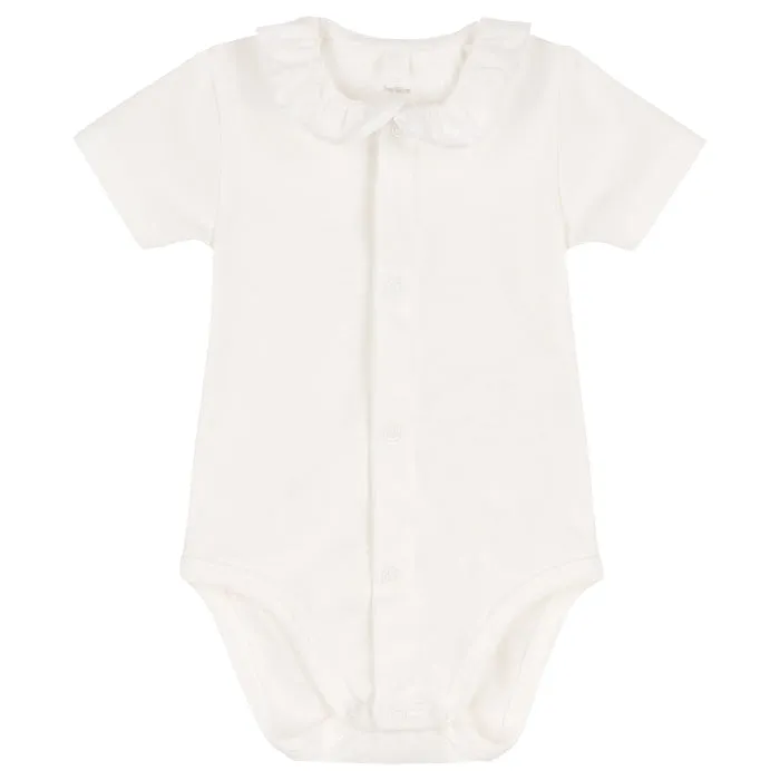 Petit Bateau Baby Ruffle Collared Bodysuit White