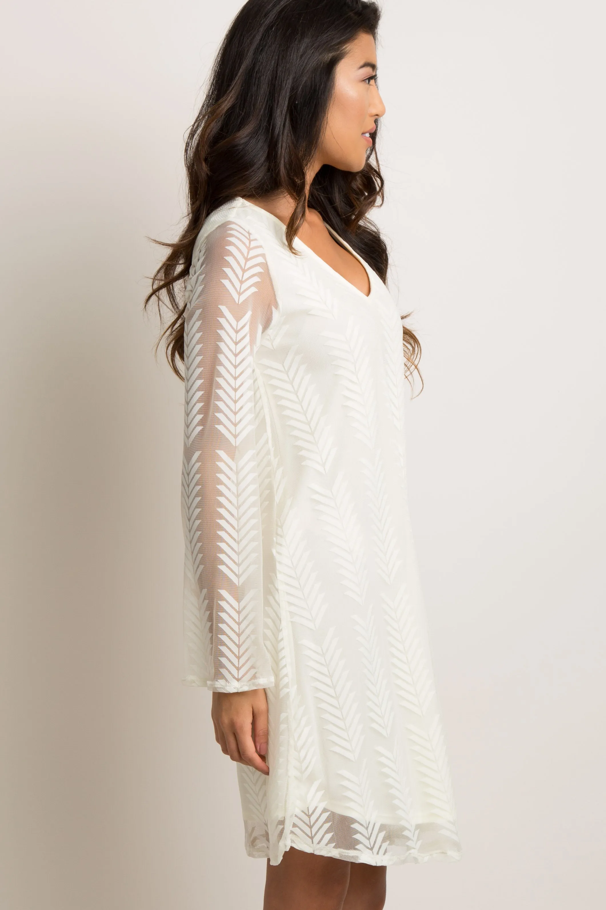 PinkBlush Ivory Chevron Mesh Overlay Dress