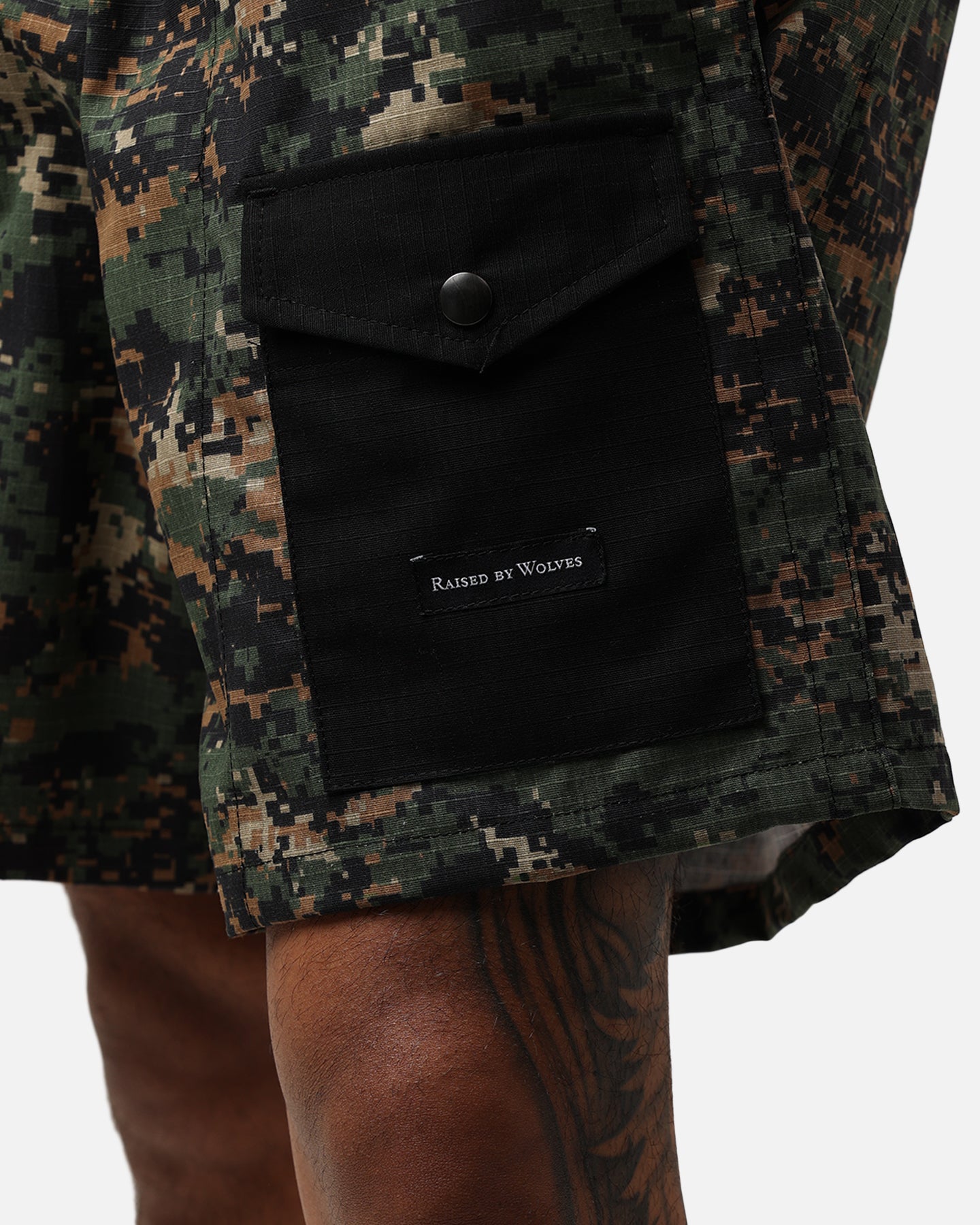 Raised By Wolves Barbarian Ripstop Camp Shorts Green Digi Camo