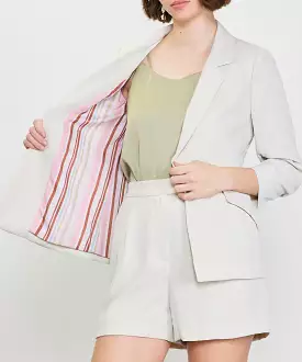 Recycled Shirred Sleeve Blazer - Oyster