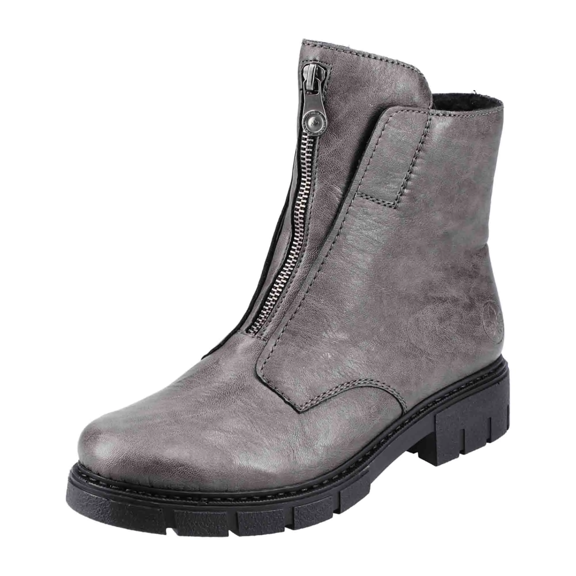 Rieker Women's Classic Ankle Boots Gray with Block Heel and Zipper