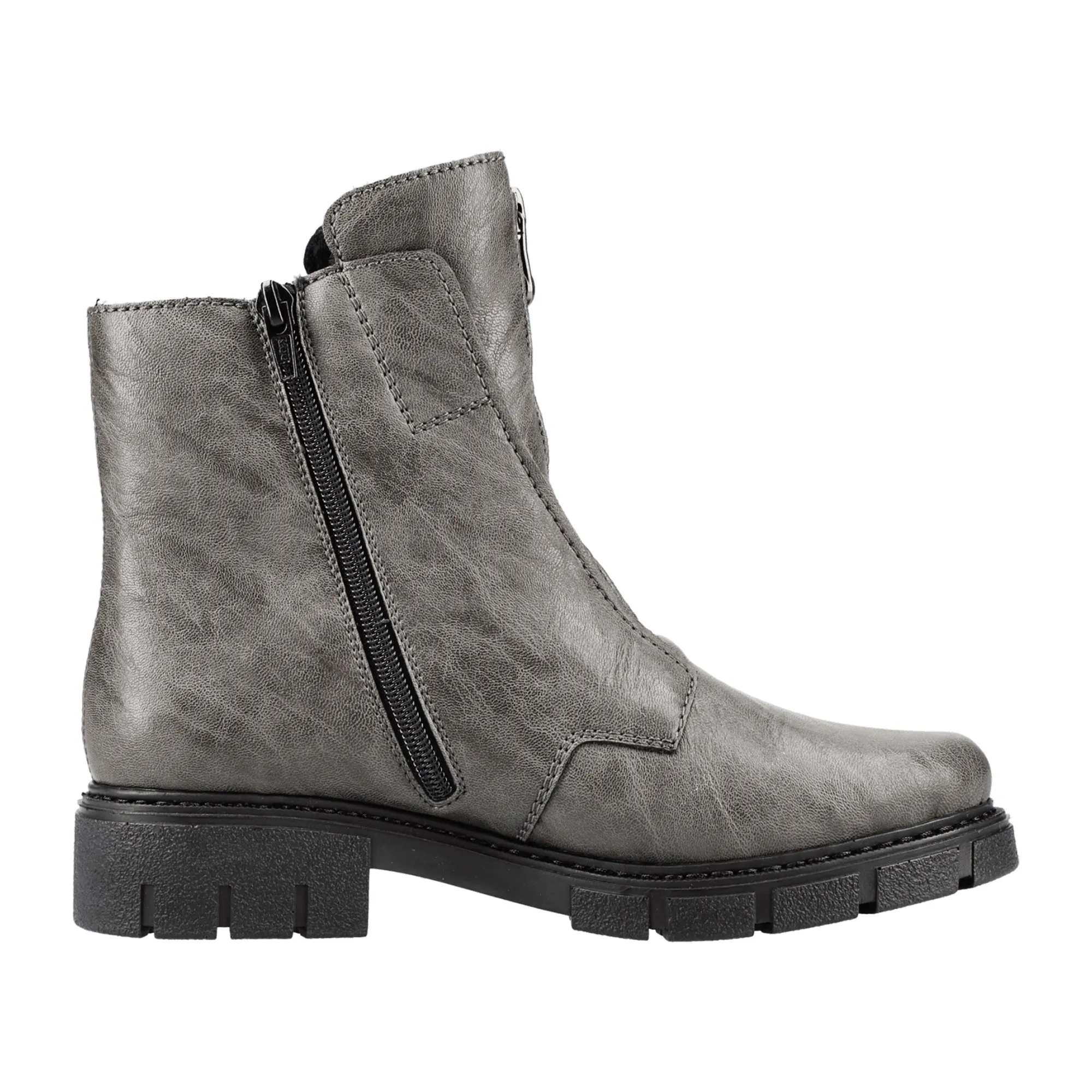 Rieker Women's Classic Ankle Boots Gray with Block Heel and Zipper