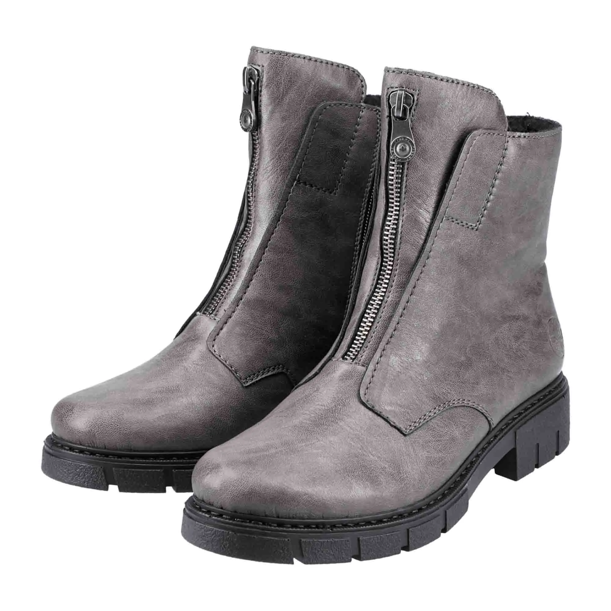 Rieker Women's Classic Ankle Boots Gray with Block Heel and Zipper