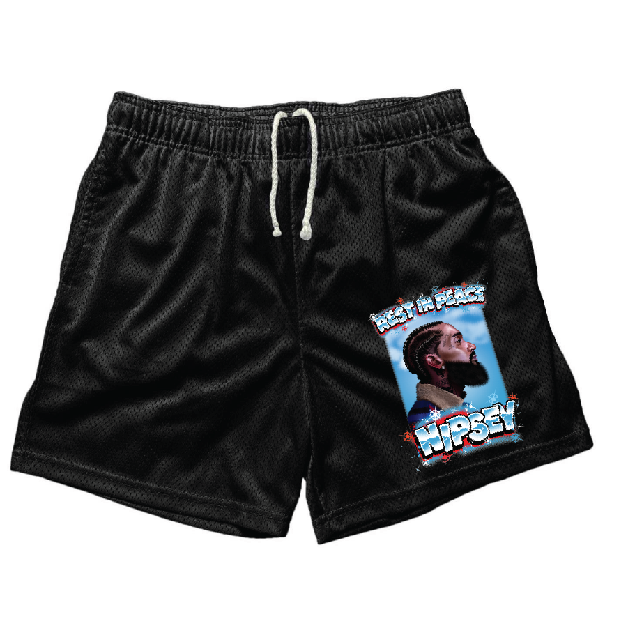 RIP NIP (NIPSEY HUSSLE) BLACK MESH SHORTS (5 INCH INSEA