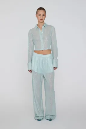 Rotate - Sequins Low Waist Pants - Wan Blue