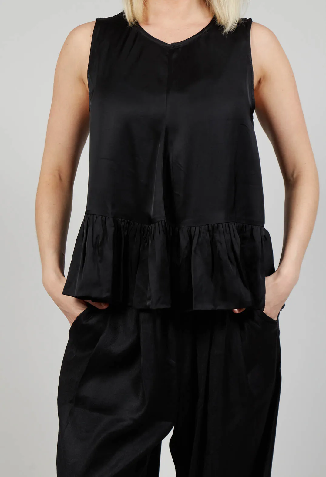 Satin Vest Top in Black