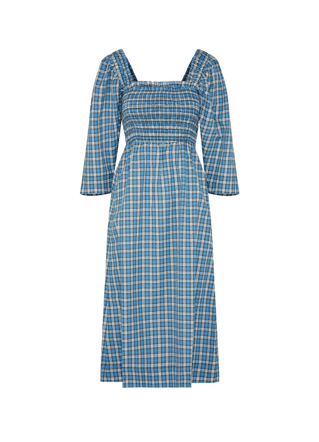 Seersucker Check Smock Midi Dress F6854