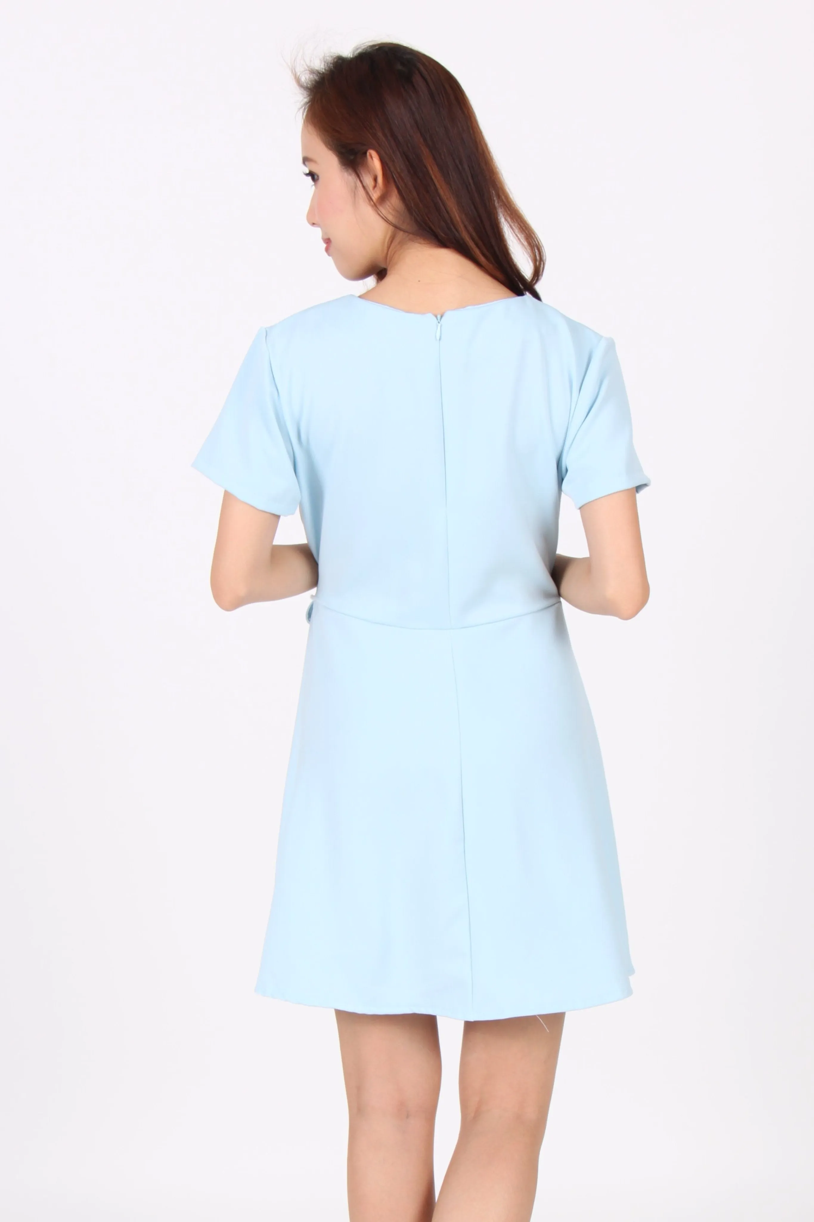 Sleeve Wrap Skater Dress in Light Blue