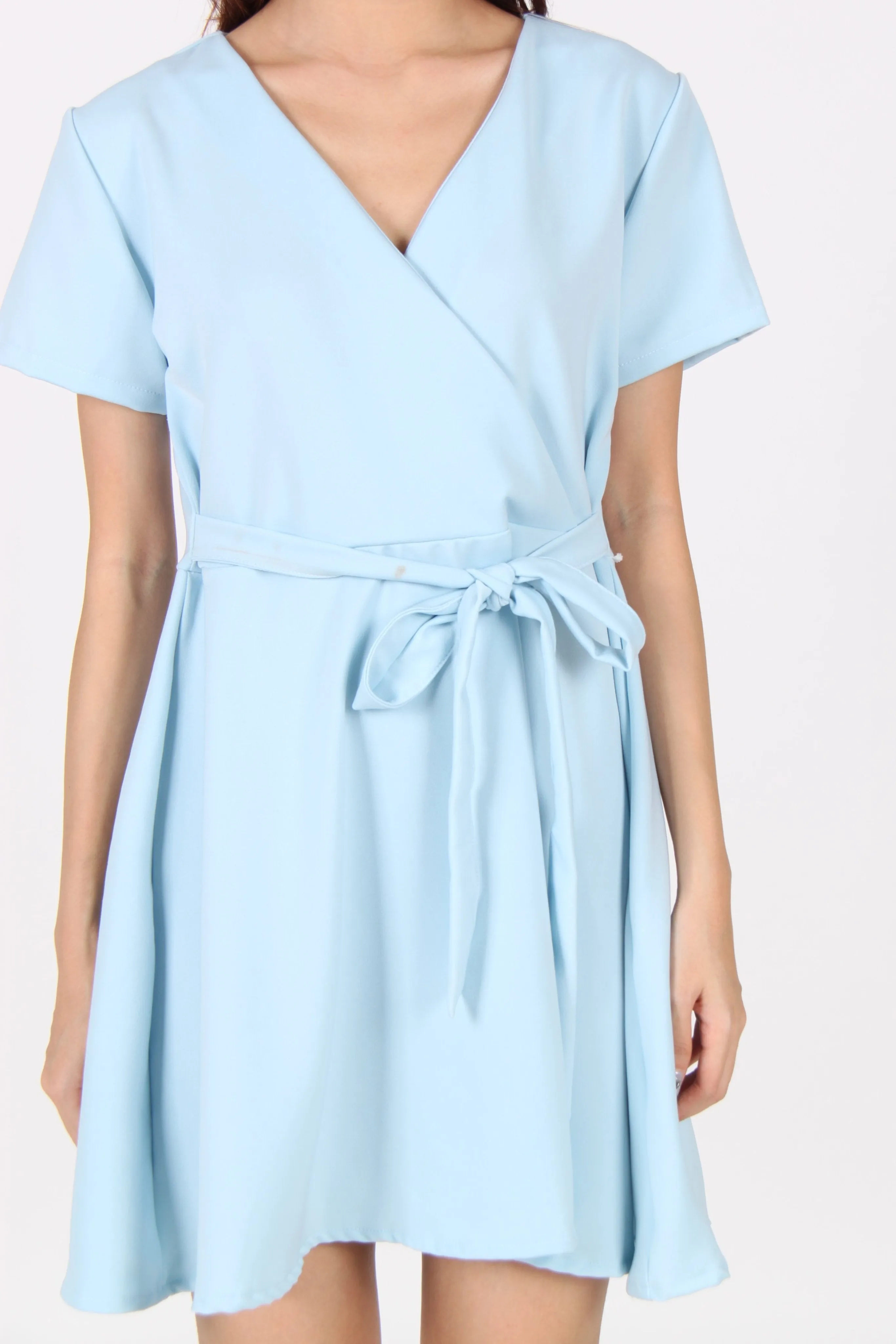 Sleeve Wrap Skater Dress in Light Blue