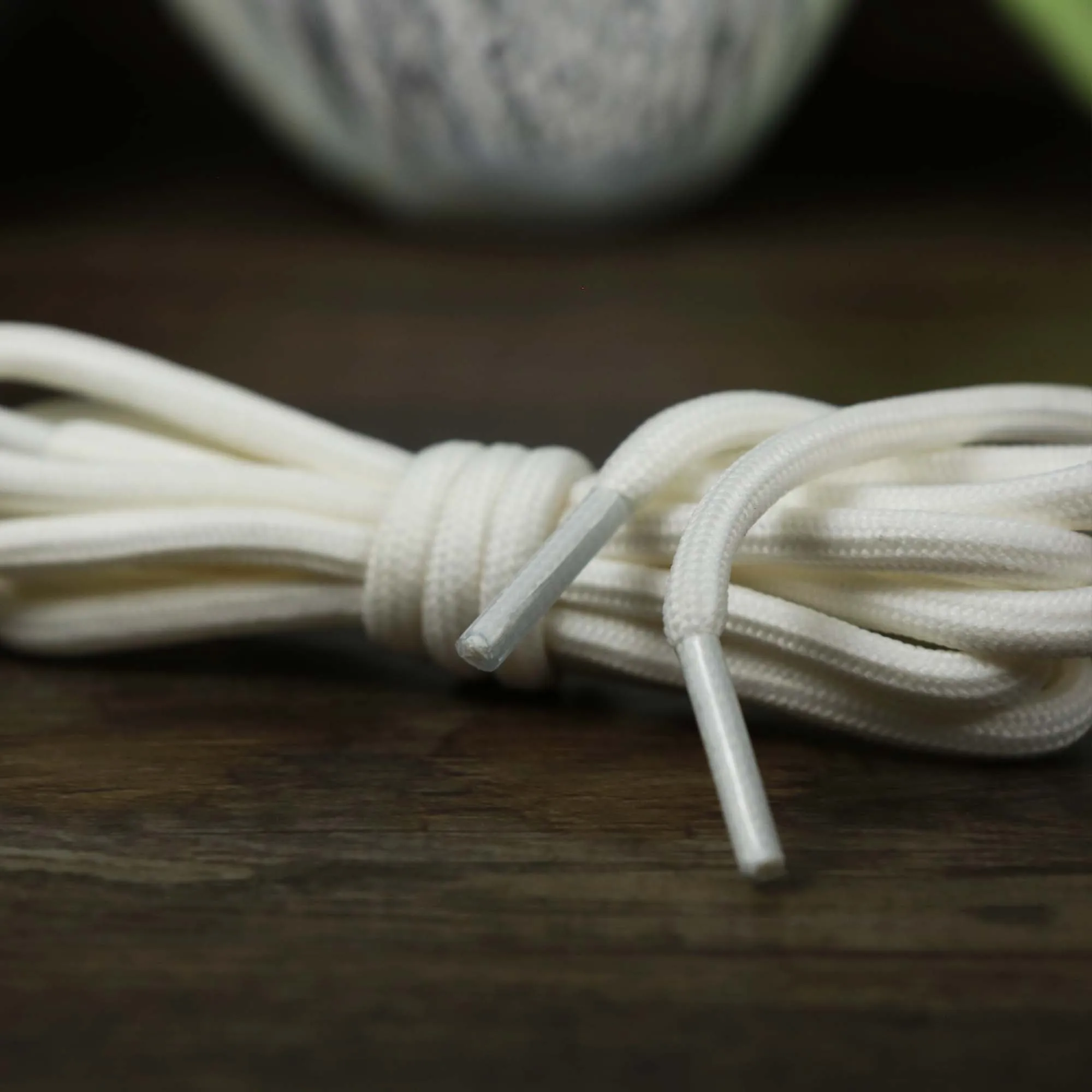 Solid Rope White Shoelaces with White Aglets | 120cm Capswag