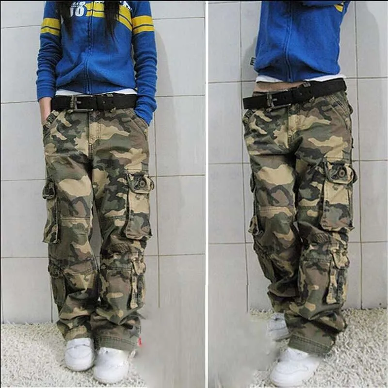 Spring Autumn Unisex Loose Multi-pocket Straight Cargo Pants Trousers