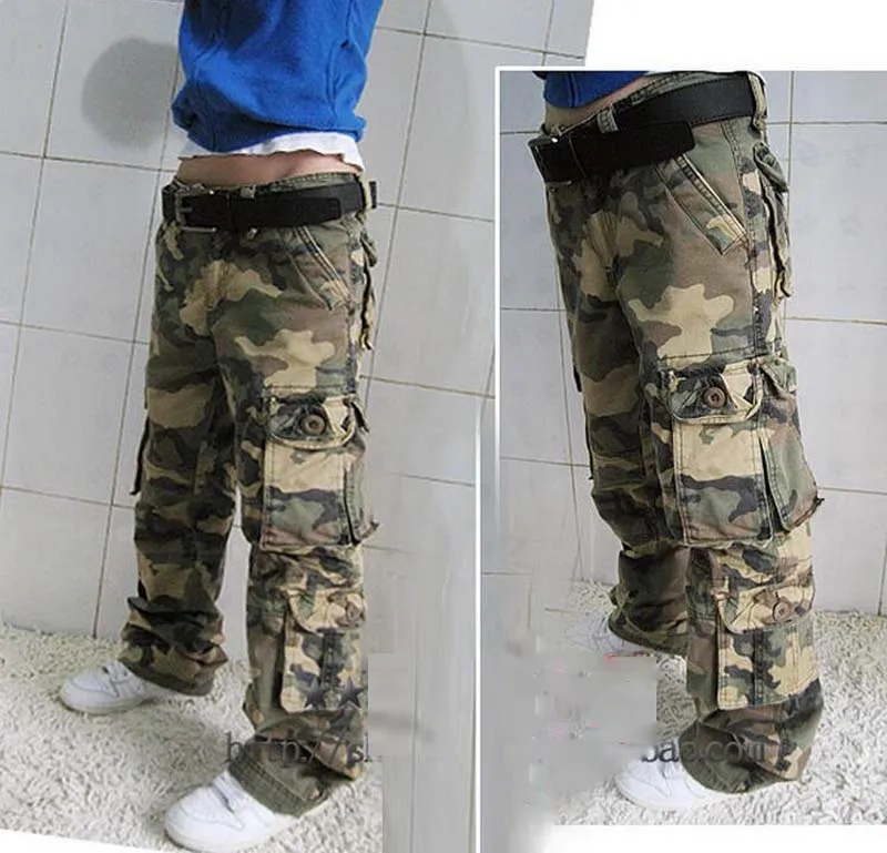 Spring Autumn Unisex Loose Multi-pocket Straight Cargo Pants Trousers