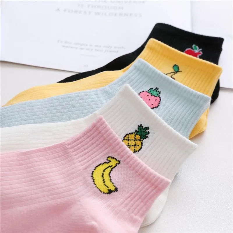 Spring Summer Fresh Fruit Art Boat Comfortable White Cotton Socks