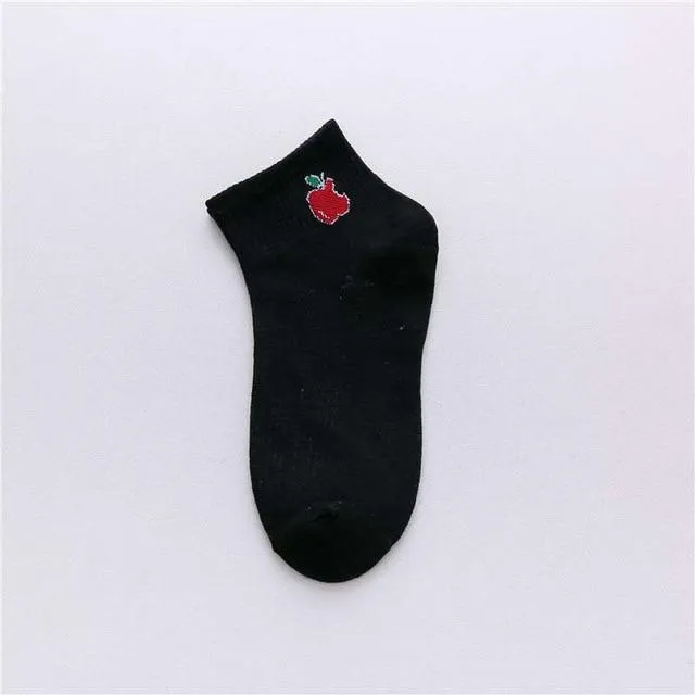 Spring Summer Fresh Fruit Art Boat Comfortable White Cotton Socks