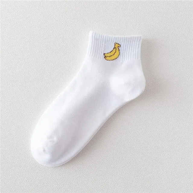 Spring Summer Fresh Fruit Art Boat Comfortable White Cotton Socks