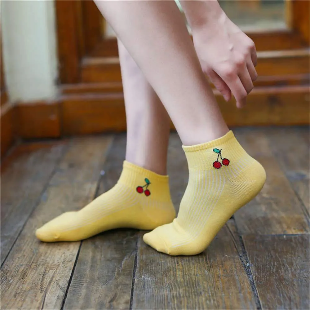 Spring Summer Fresh Fruit Art Boat Comfortable White Cotton Socks