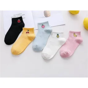 Spring Summer Fresh Fruit Art Boat Comfortable White Cotton Socks