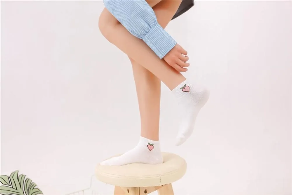 Spring Summer Fresh Fruit Art Boat Comfortable White Cotton Socks