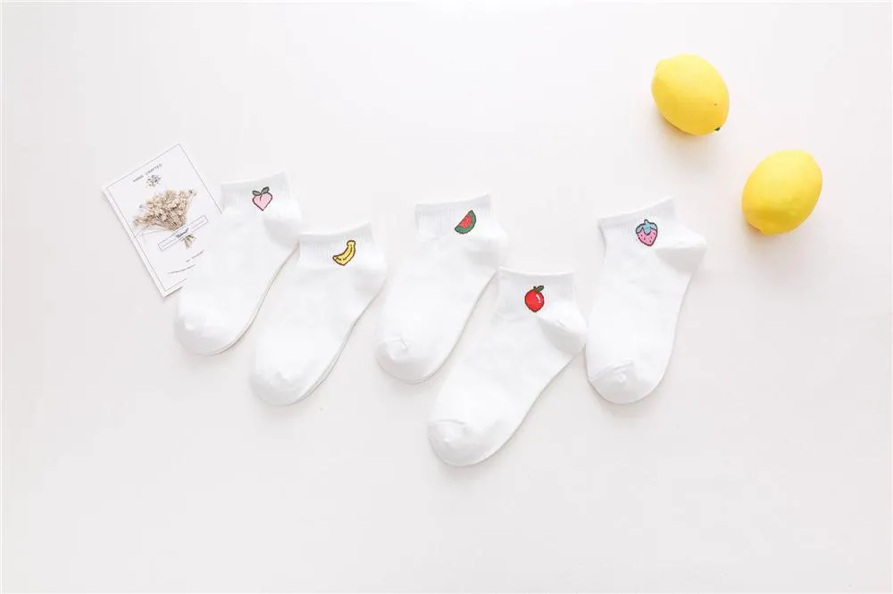 Spring Summer Fresh Fruit Art Boat Comfortable White Cotton Socks