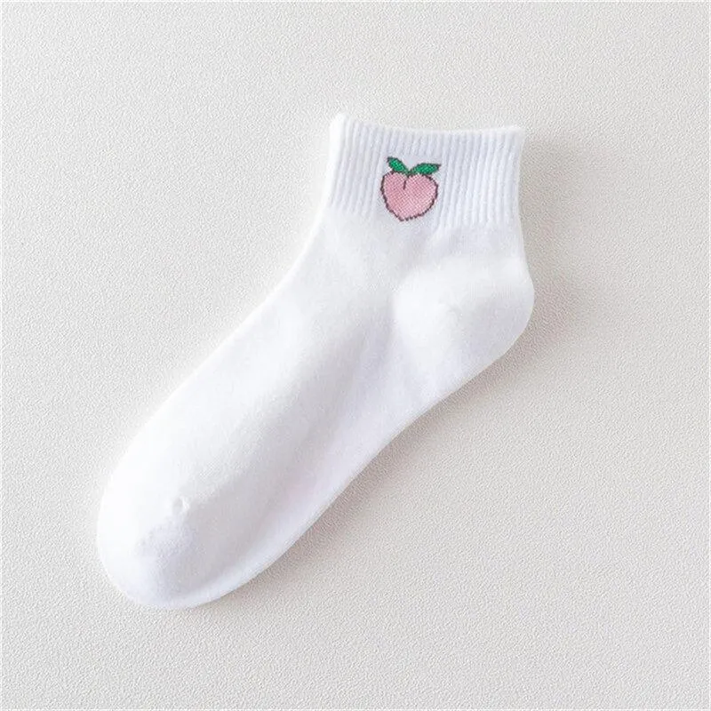 Spring Summer Fresh Fruit Art Boat Comfortable White Cotton Socks