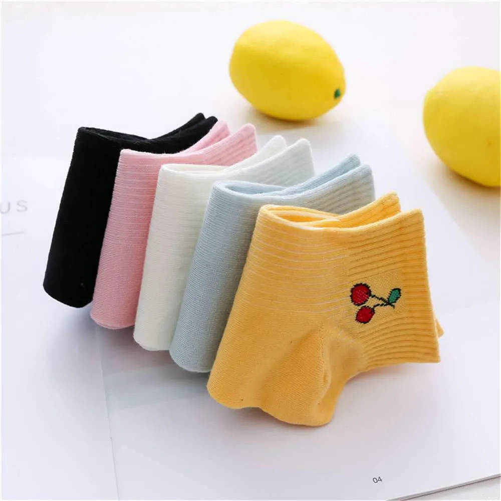 Spring Summer Fresh Fruit Art Boat Comfortable White Cotton Socks