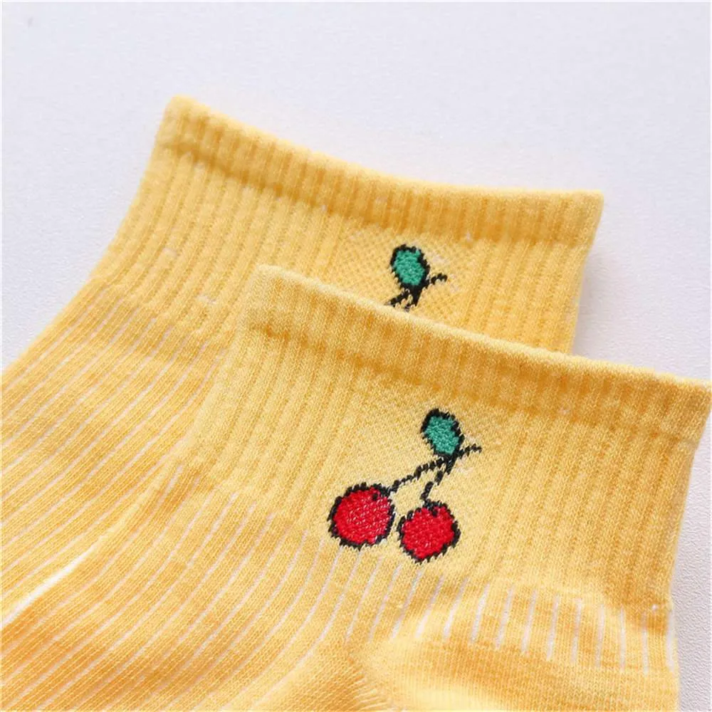 Spring Summer Fresh Fruit Art Boat Comfortable White Cotton Socks