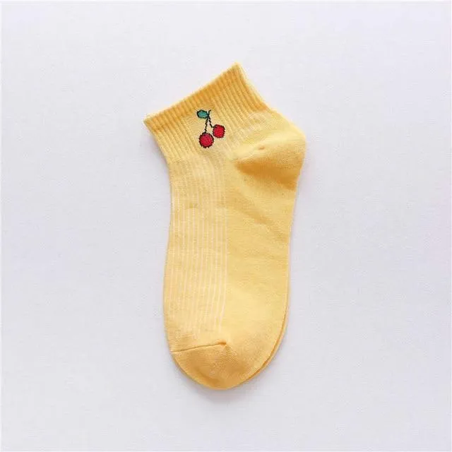 Spring Summer Fresh Fruit Art Boat Comfortable White Cotton Socks