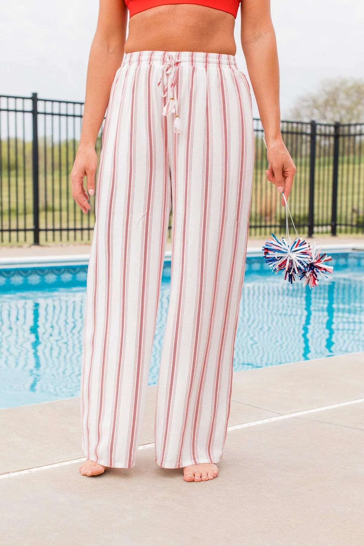 Standing By You Striped Pants- Ivory & Red