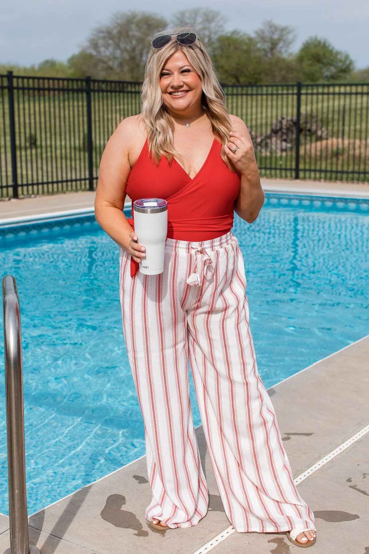 Standing By You Striped Pants- Ivory & Red