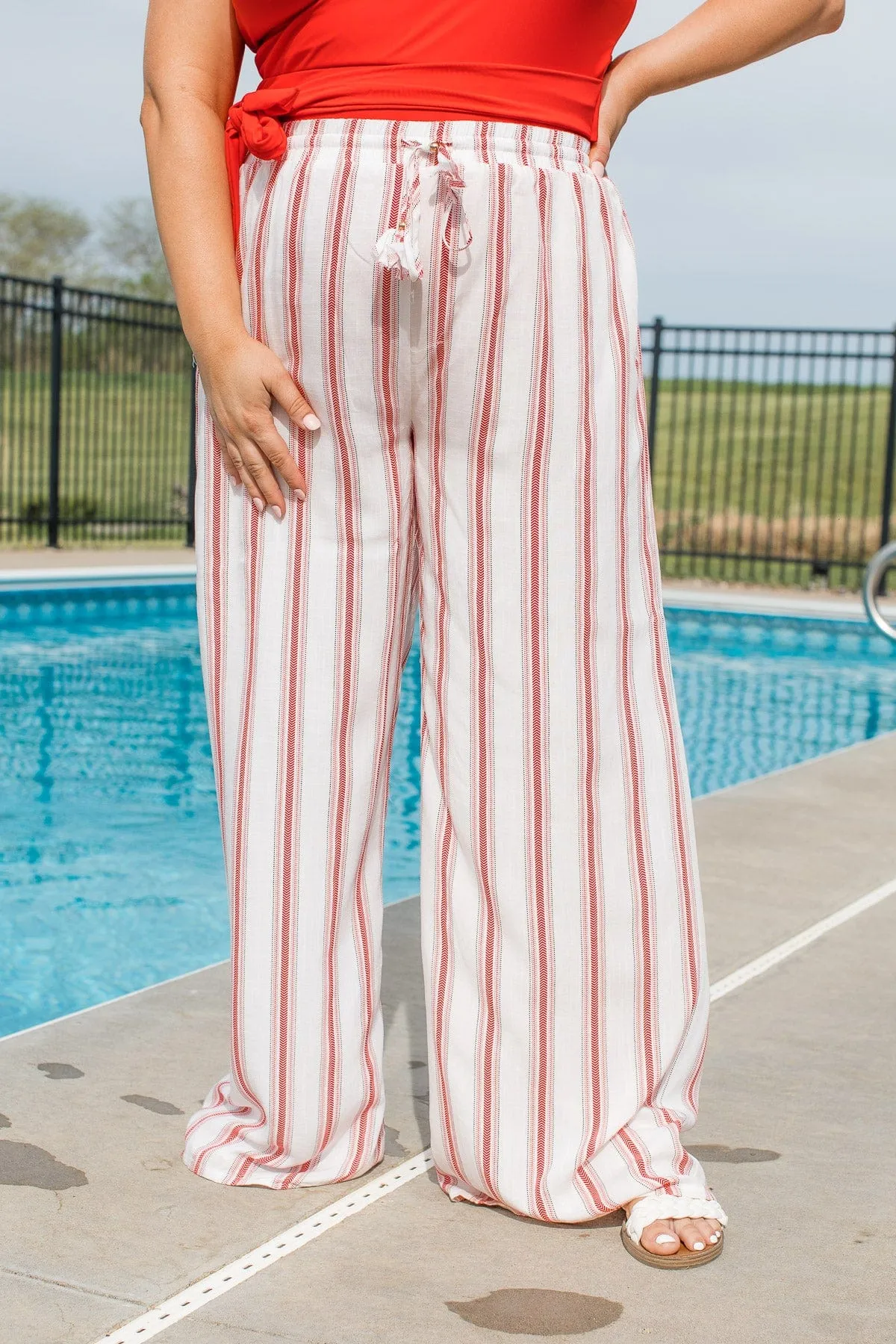 Standing By You Striped Pants- Ivory & Red