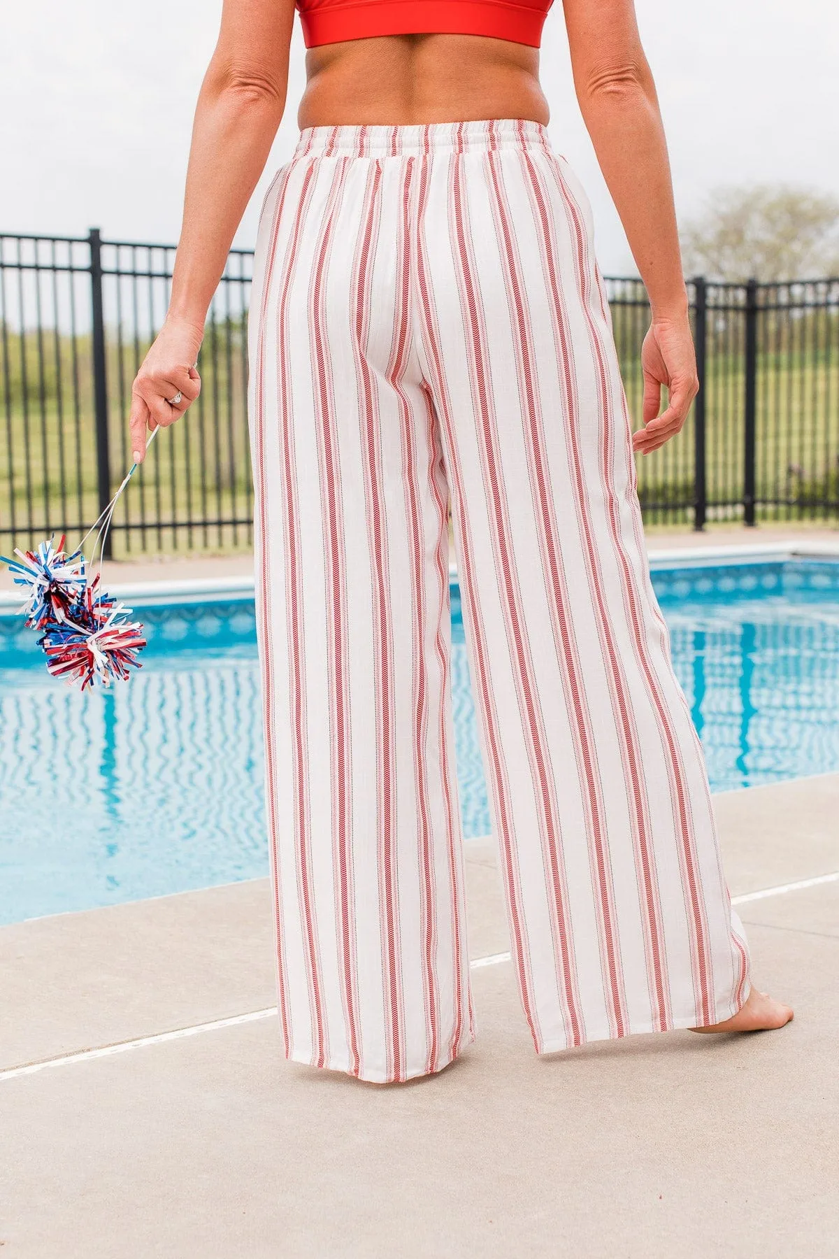 Standing By You Striped Pants- Ivory & Red